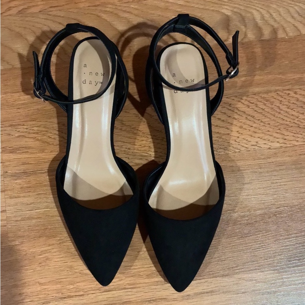 a new day Black Pointed-Toe Ankle-Strap Heels